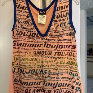 D&G Tank Top Toujour Glamour (“Always Glamorous”) Metallic Print, Size 42/M
